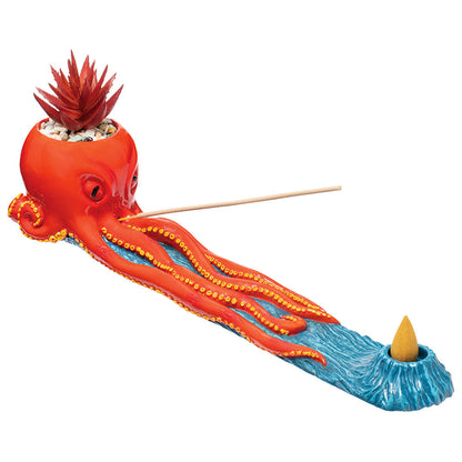 Fujima Octopus Incense Burner with Faux Plant - 12.5"