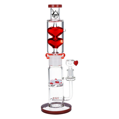 Pulsar Glycerin Hearts Glass Water Pipe with Gem Hearts - 13.75" / 14mm F