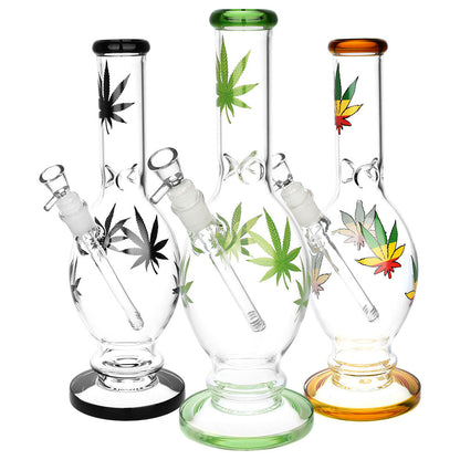 Hemp Leaf Egg Vase Water Pipe - 12" / 14mm F / Colors Vary