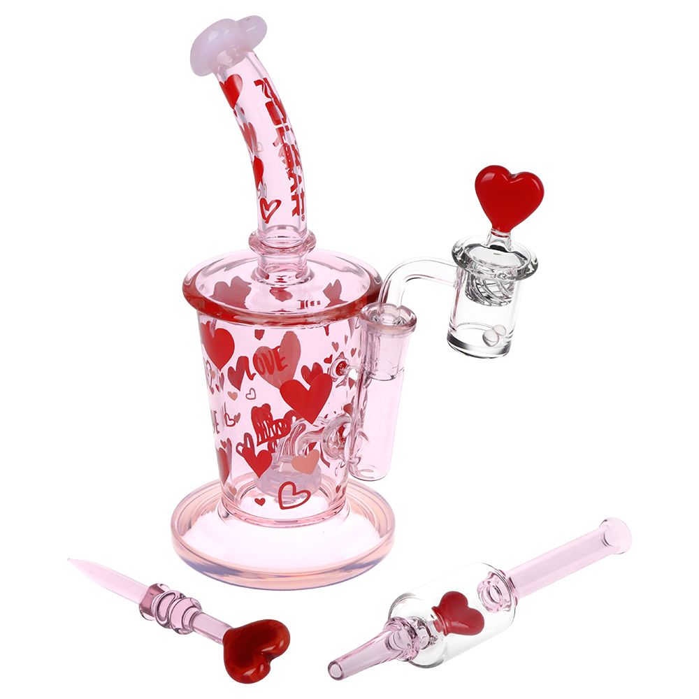 Pulsar Valentine's Love Hearts Glass Dab Rig Set - 8.5" / 14mm F