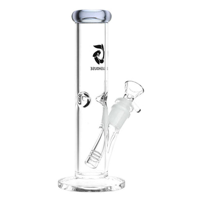 Glass House Pinched Straight Tube Glass Waterpipe - 7.75" / 14mm F / Colors Vary