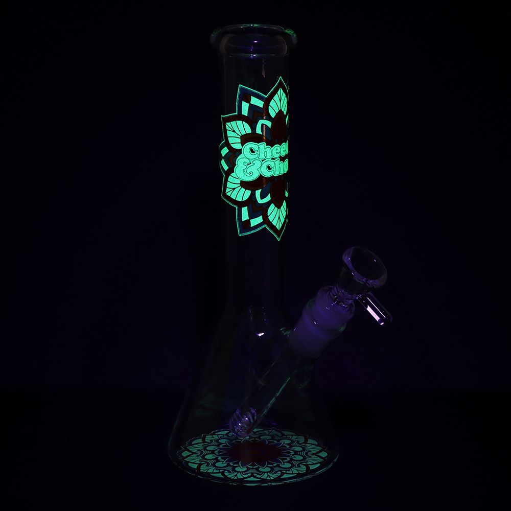 Cheech & Chong Glass Mandala Glow Glass Beaker Water Pipe - 10" / 14mm F