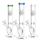 Silver Hemp Leaf Glass Straight Tube Water Pipe | 14mm F | Colors Vary