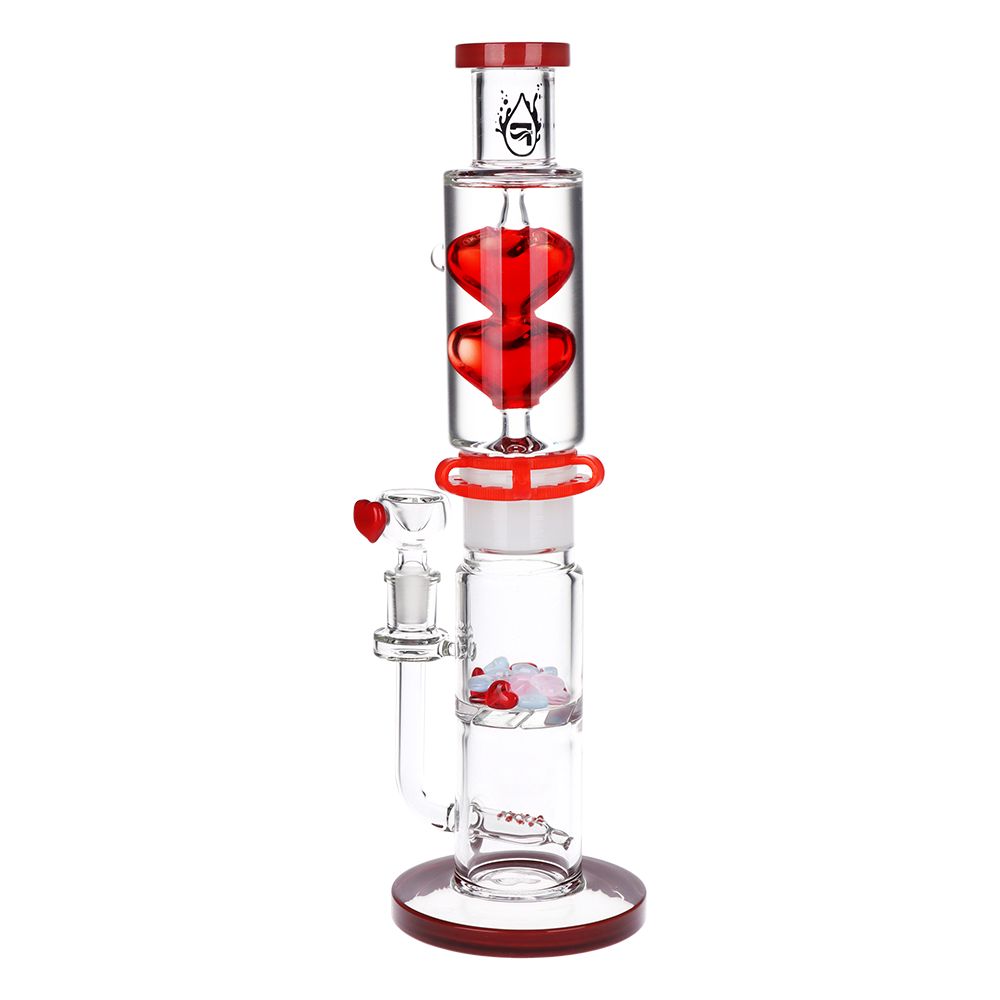 Pulsar Glycerin Hearts Glass Water Pipe with Gem Hearts - 13.75" / 14mm F