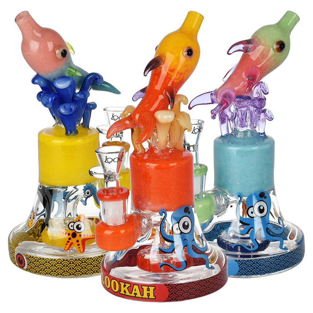 Lookah Glass Dolphin Water Pipe - 9" / 14mm F / Colors Vary