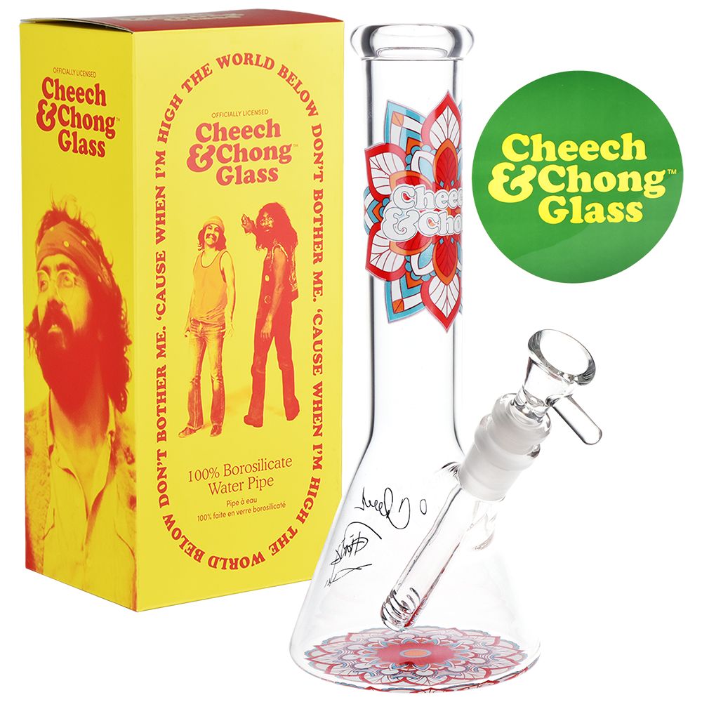 Cheech & Chong Glass Mandala Glow Glass Beaker Water Pipe - 10" / 14mm F