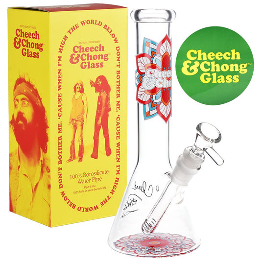 Cheech & Chong Glass Mandala Glow Glass Beaker Water Pipe - 10" / 14mm F