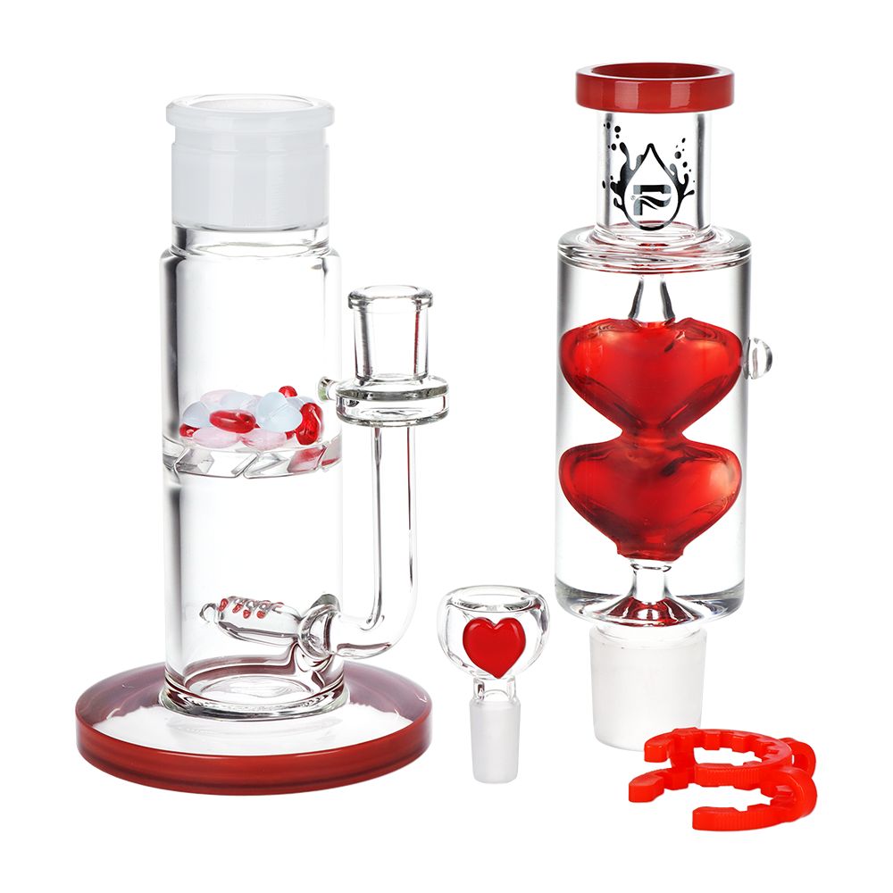 Pulsar Glycerin Hearts Glass Water Pipe with Gem Hearts - 13.75" / 14mm F