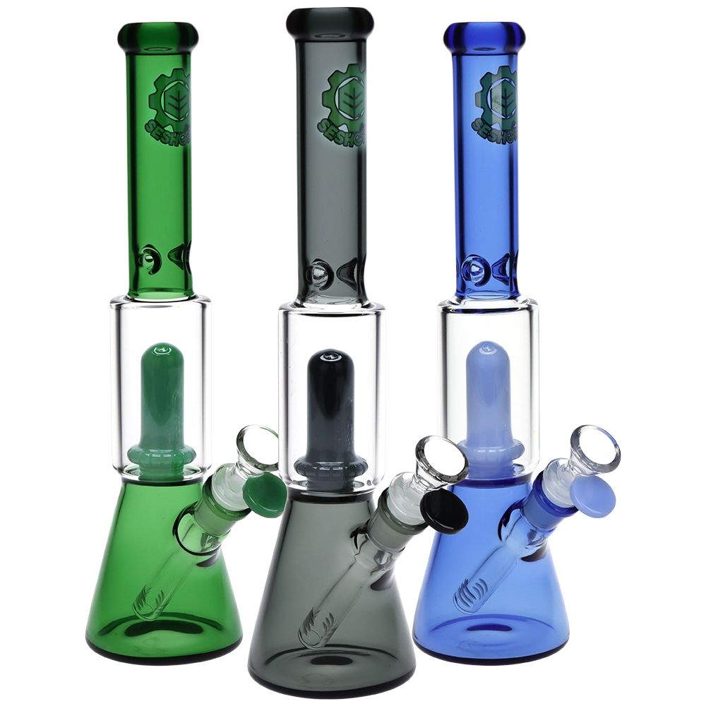 SeshGear Double Chamber Glass Beaker Water Pipe - 12" / 14mm F / Colors Vary