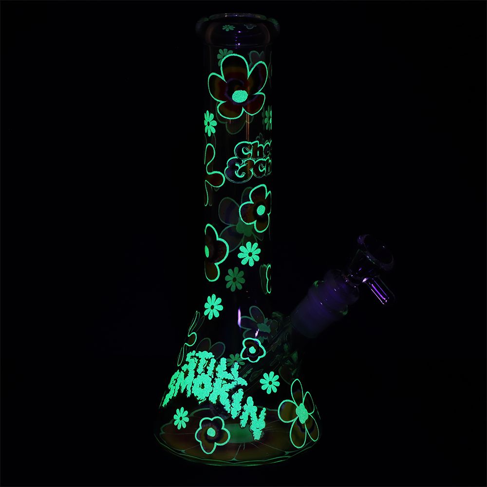 Cheech & Chong Glass Tie Dye Glow Glass Beaker Water Pipe - 10" / 14mm F