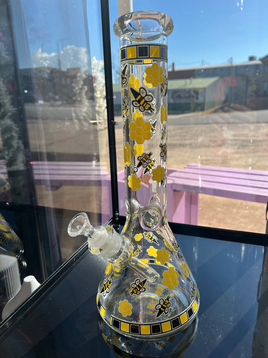 14” GLOW IN THE DARK”THE BEE KEEPER”WATER PIPE