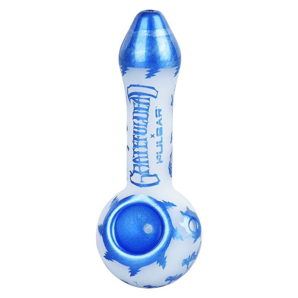 Grateful Dead x Pulsar Blue Sky Dancing Skellies Glass Spoon Pipe - 4.75"