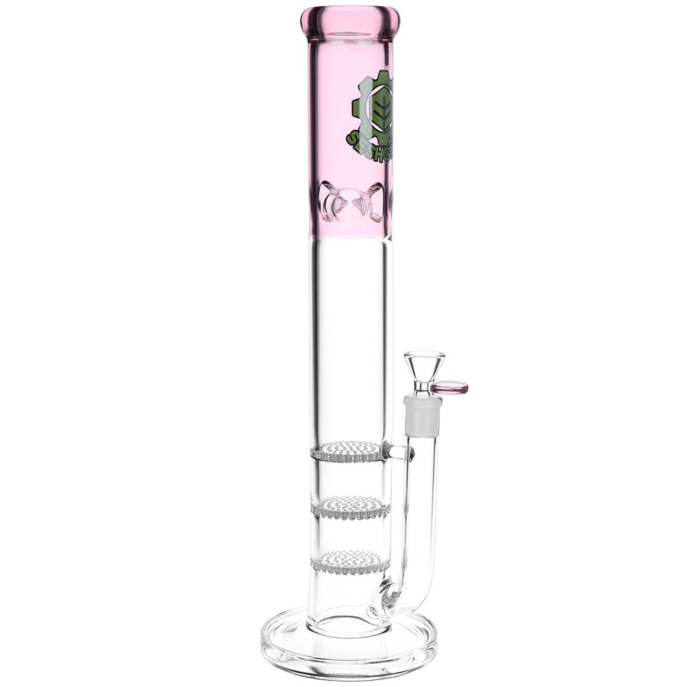 SeshGear Triple Honeycomb Perc Straight Tube Water Pipe - 15" / 14mm F / Colors Vary