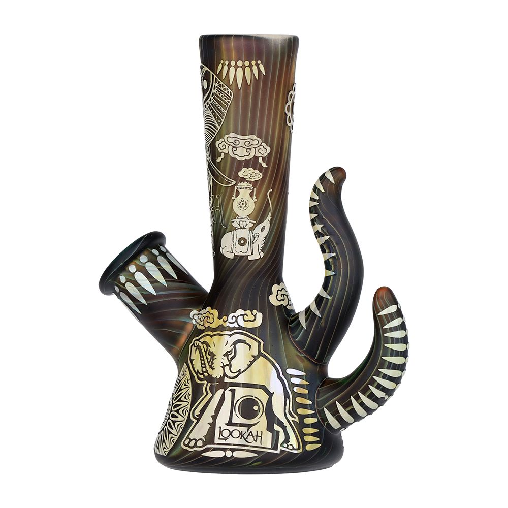 Lookah Glass Sacred Elephant Black Etched Water Pipe - 5.5" / 14mm F