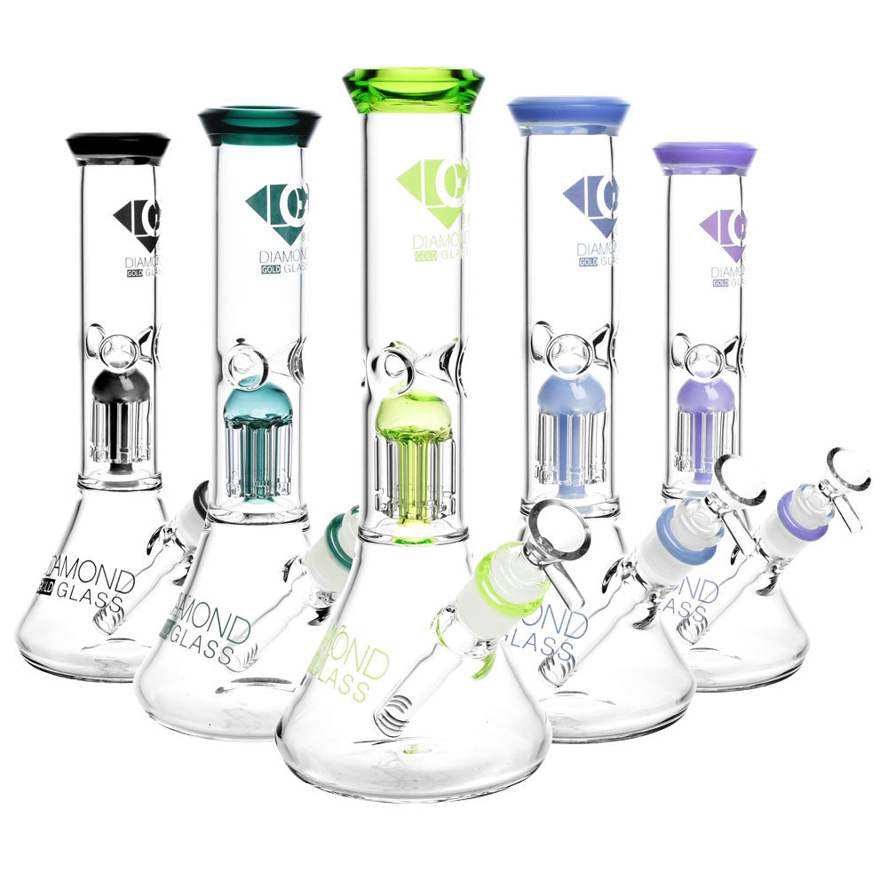 Diamond Glass Clear Mansion Water Pipe-11"/14mmF/Colors Vary