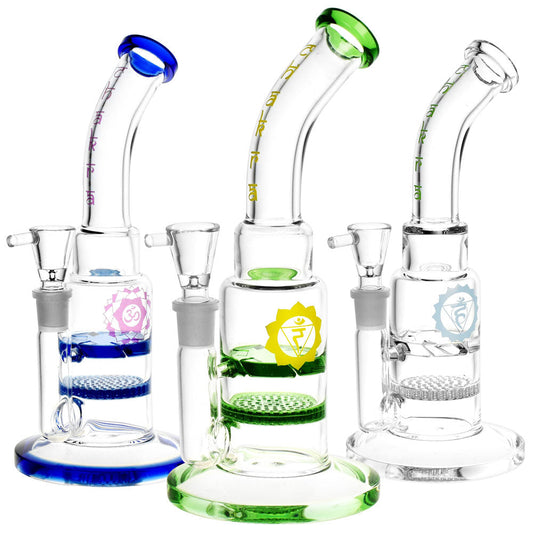 Honeycomb & Vortex Perc Water Pipe - 9" / 14mm F / Colors Vary