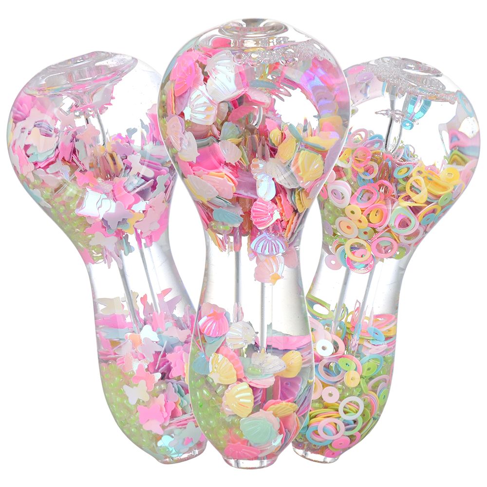 Pastel Paradise Glow Beads Glycerin Glass Hand Pipe - 3.75"